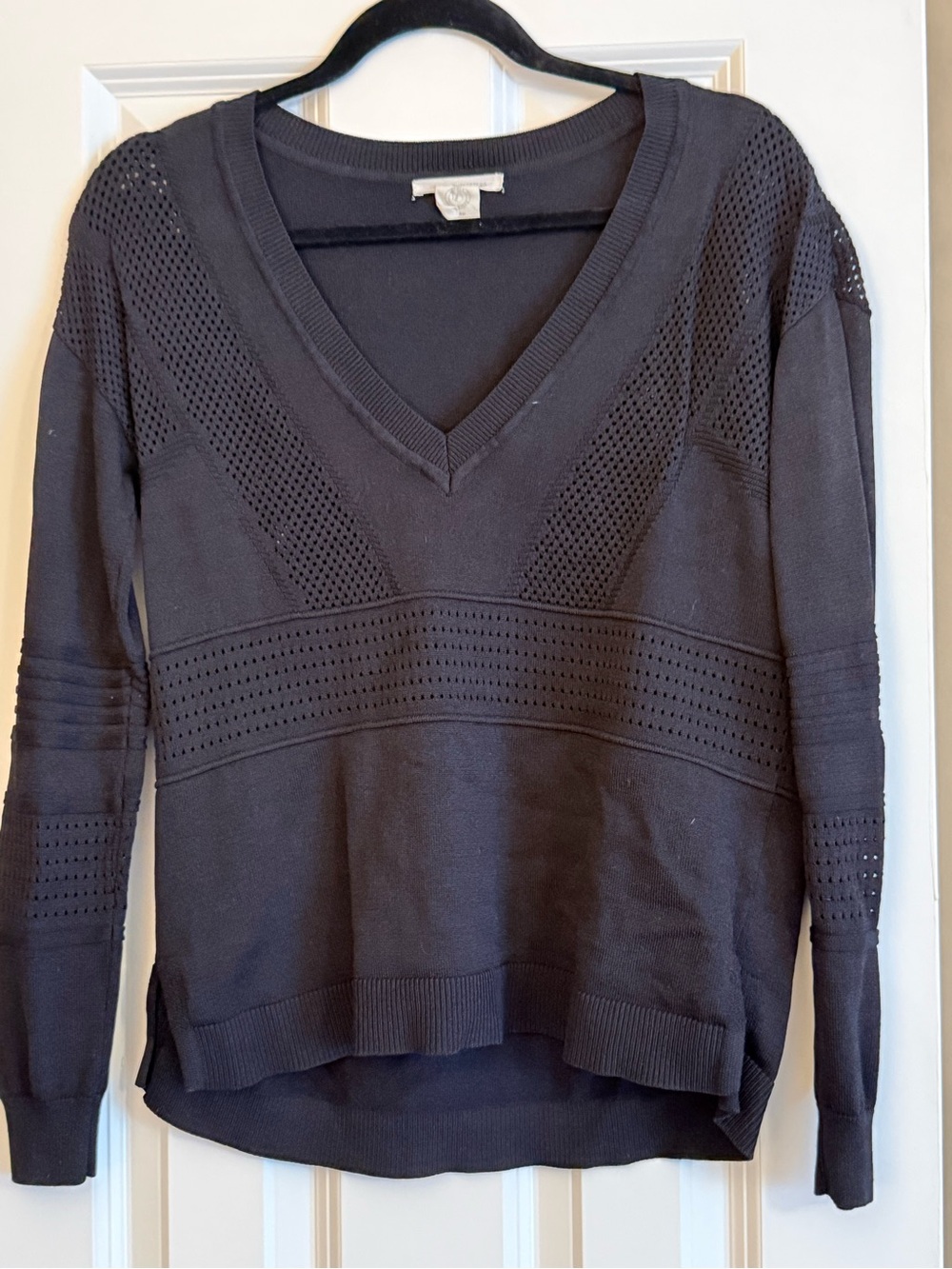 Urban Outfitters Black V‑Neck Perforated Knit Sweater
